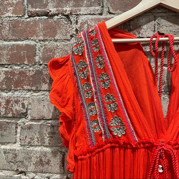 Free People Bali Will Wait For You Midi Red Dress Size Small - Picture 6 of 12